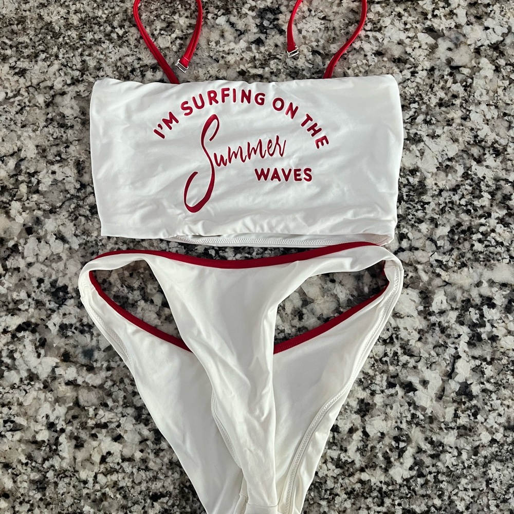 Summer Waves White and Red Bikini Set